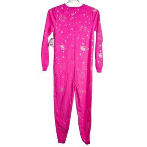 Girl's Onsie/Blanket Sleeper, Hot Pink, Galaxy Theme, Large (10-12)